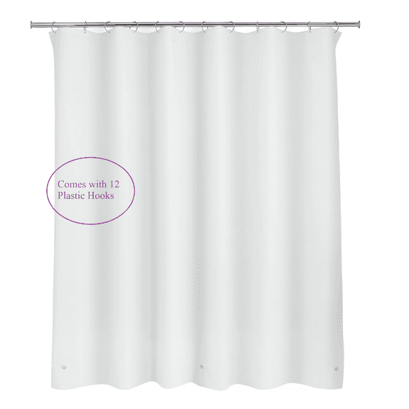Truly Home White Shower Curtain Liner and Plastic Shower Hooks Set