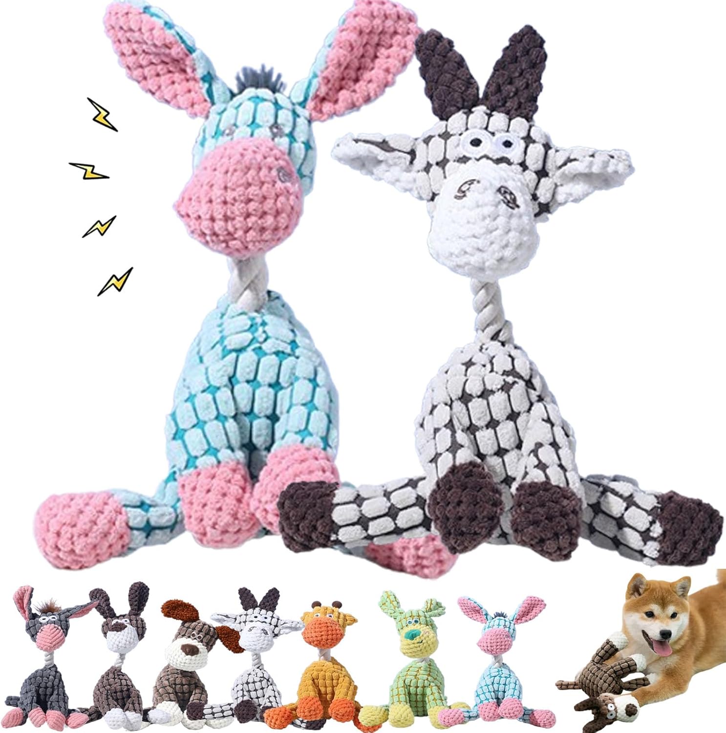 Truly Indestructible Plush Dog Toys, Squeaky Teething Plush Toy for Lovely Pets, Donkey Dog Toy, Heavy Duty Plush Squeak Toy, Stuffed Toys for Small Medium Large Animals (2PCS-C)