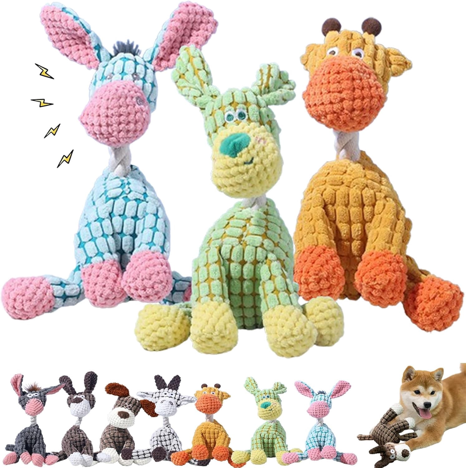 Truly Indestructible Plush Dog Toys, Squeaky Teething Plush Toy for Lovely Pets, Donkey Dog Toy, Heavy Duty Plush Squeak Toy, Stuffed Toys for Small Medium Large Animals (3PCS-A)