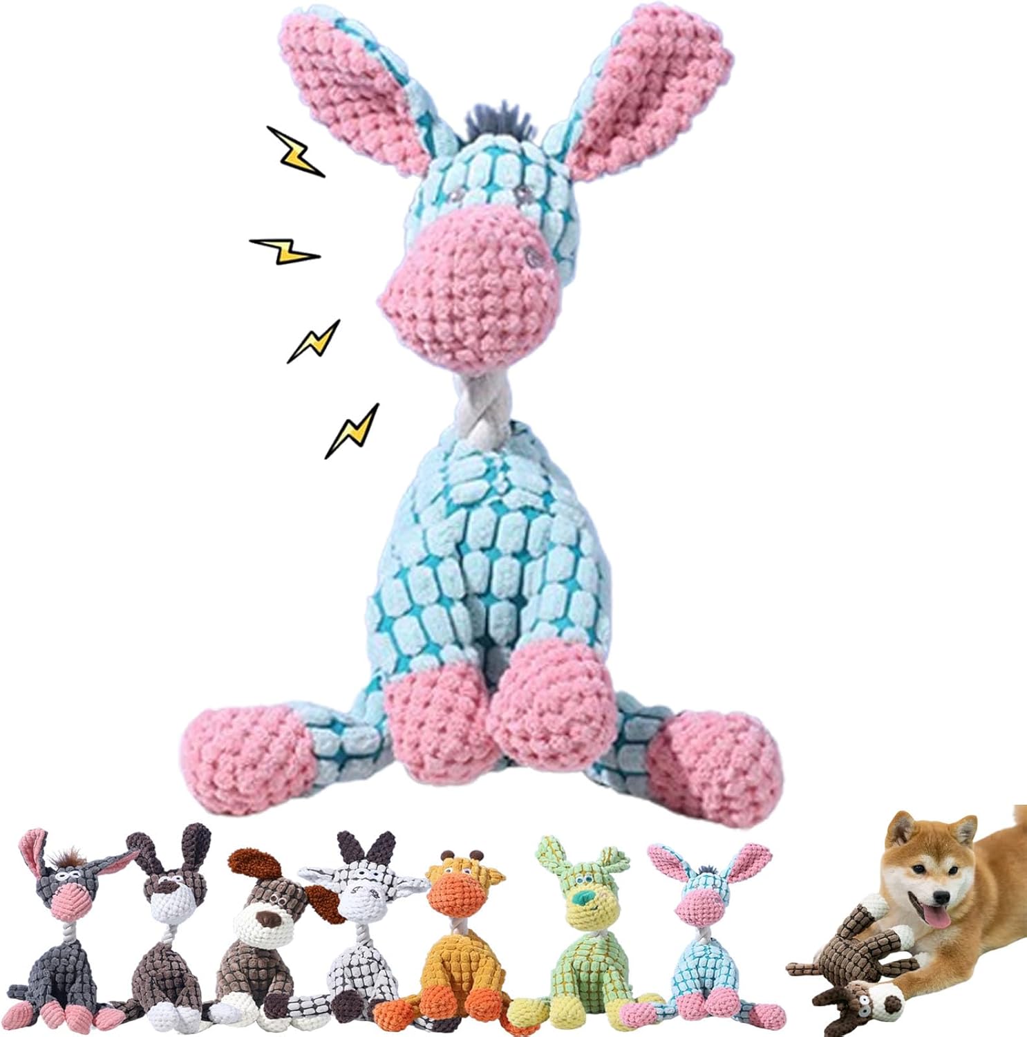 Truly Indestructible Plush Dog Toys, Squeaky Teething Plush Toy for Lovely Pets, Donkey Dog Toy, Heavy Duty Plush Squeak Toy, Stuffed Toys for Small Medium Large Animals (A)