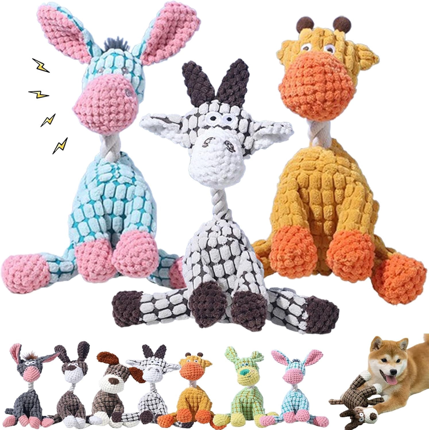 Truly Indestructible Plush Dog Toys, Squeaky Teething Plush Toy for Lovely Pets, Donkey Dog Toy, Heavy Duty Plush Squeak Toy, Stuffed Toys for Small Medium Large Animals (3PCS-B)