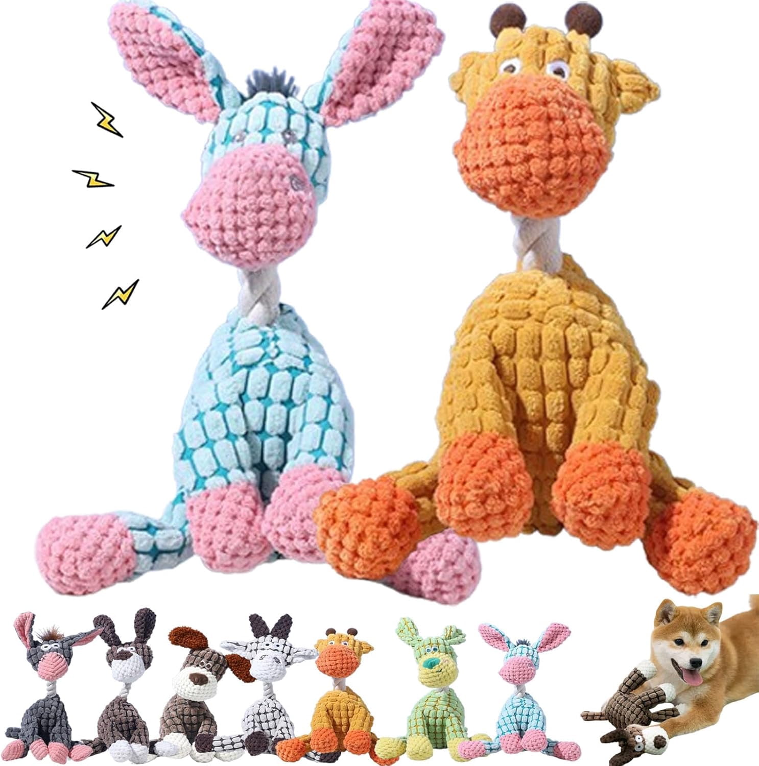 Truly Indestructible Plush Dog Toys, Squeaky Teething Plush Toy for Lovely Pets, Donkey Dog Toy, Heavy Duty Plush Squeak Toy, Stuffed Toys for Small Medium Large Animals (2PCS-B)