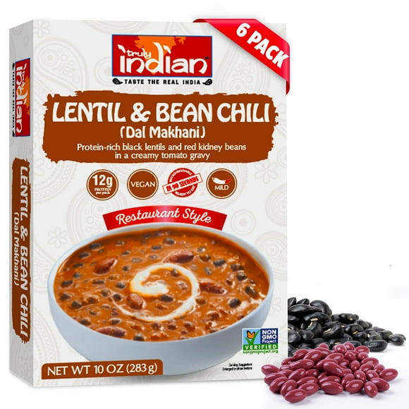 Truly Indian Spiced Lentil & Bean Chili (Dal Makhani) 10 Ounce 6-Pack | Vegan, Authentic Traditional Indian food | Ready to Eat,  Microwaveable Meal