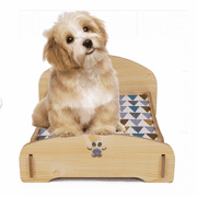 Truly Pawesome Elevated Dog, Cat and Rabbit Pet Bed with Sponge and Cloth Mattress, Rabbit and Heart Pattern, Beige