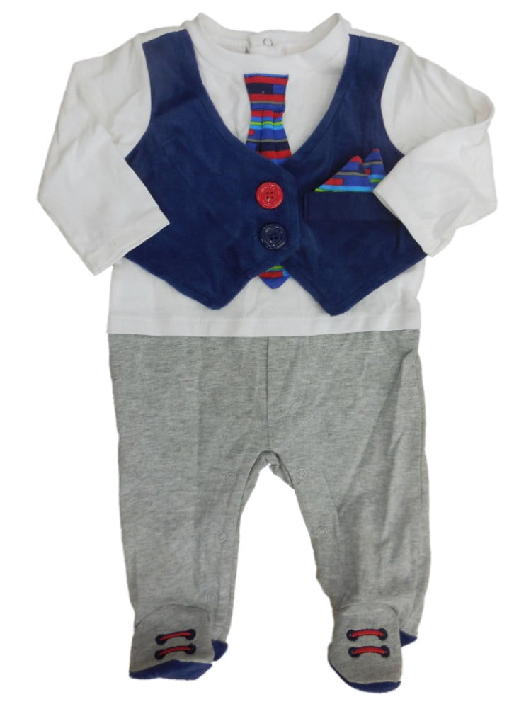 Truly Scrumptious Infant Boys Blue Vest & Tie Dress Up Outfit Sleeper 6m