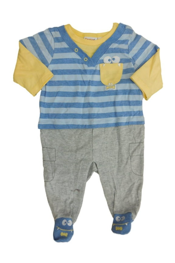 Infant Boys Blue & Yellow Striped Monster Outfit Sleeper 6m