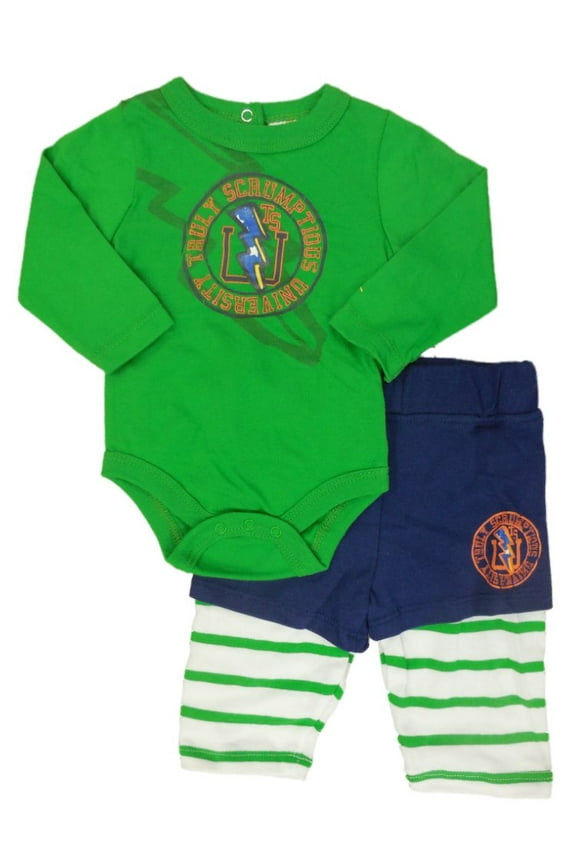 Infant Boys Green Lightning Bolt Creeper Striped Pants Set 6m