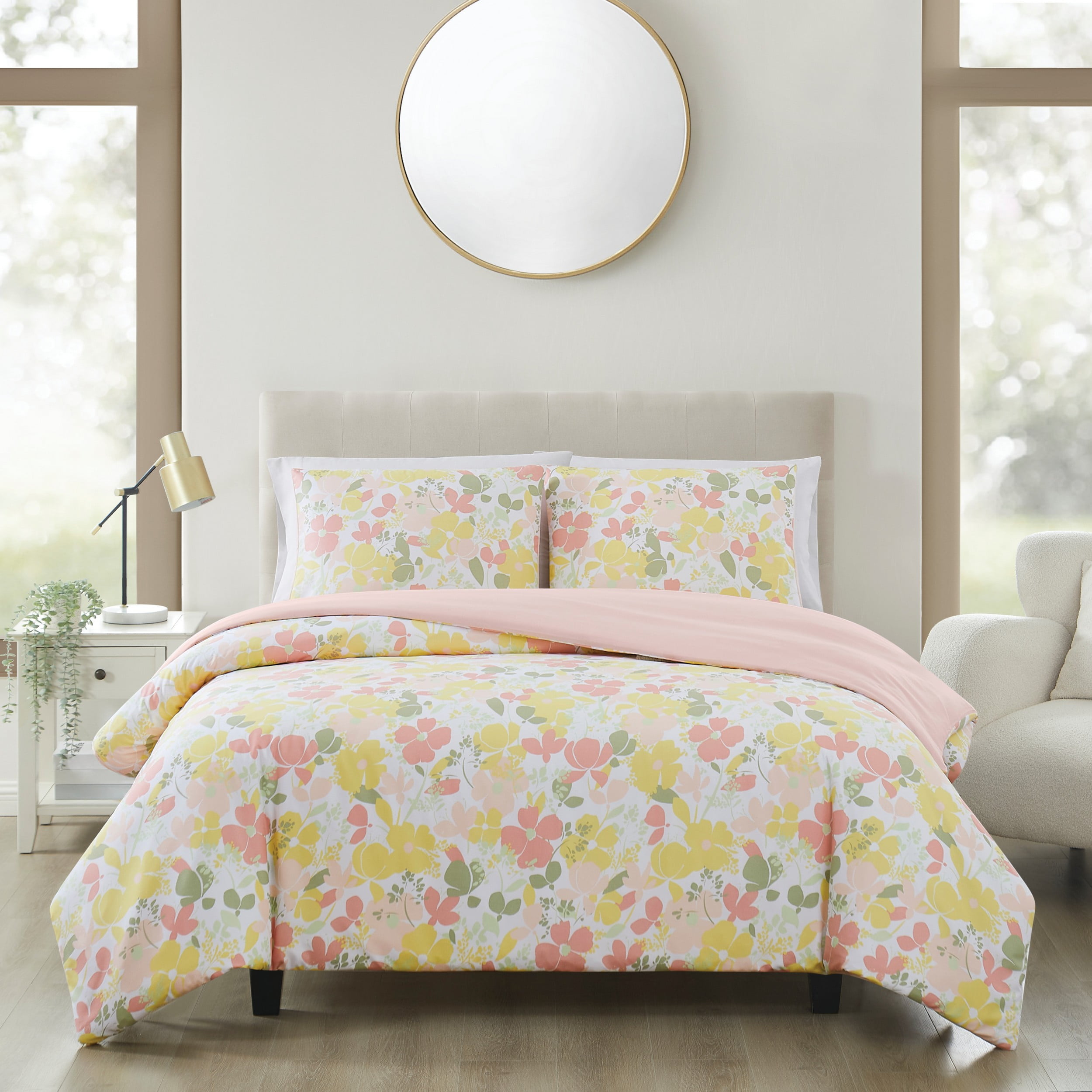 Blush Twin Microfiber Floral Bedspread Set