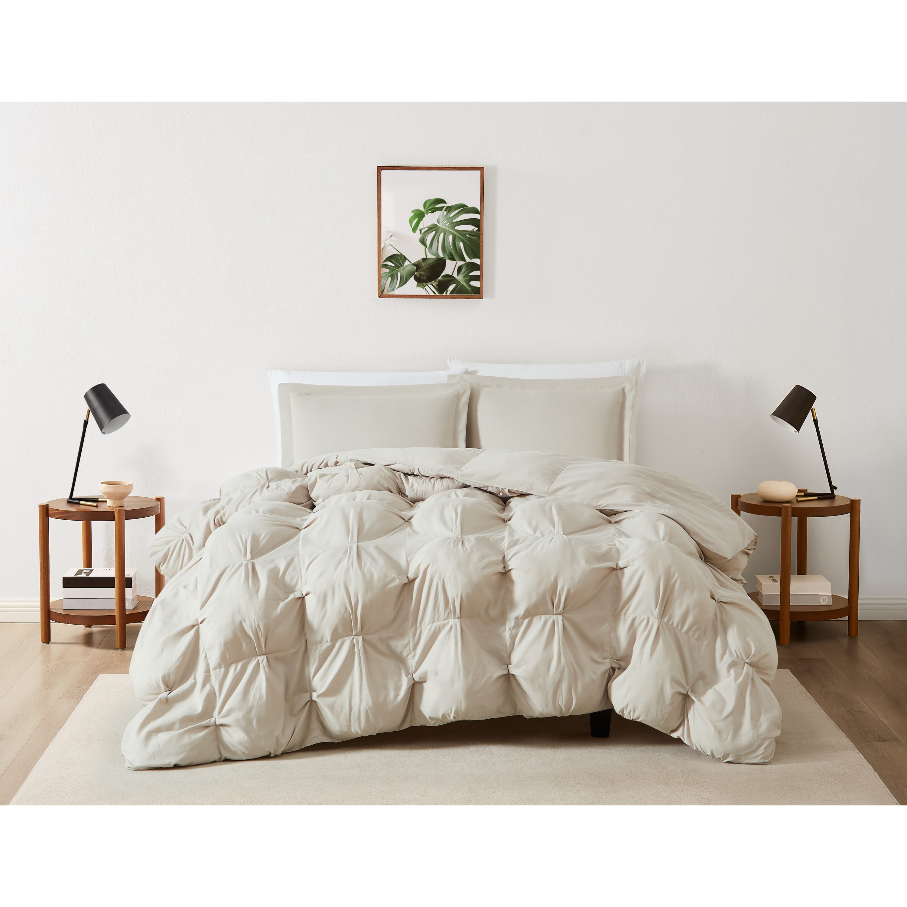 Beige King Microfiber Puffer Comforter Set