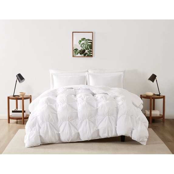 Truly Soft Cloud Puffer Boxed Pleat 100% Microfiber Polyester White 3-Piece Full/Queen Comforter Set, Solid Casual themed, Adult Bedding, OEKO-TEX Certified
