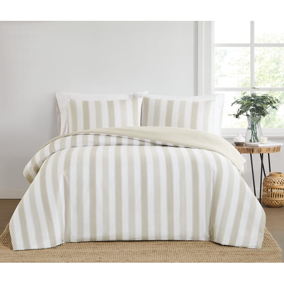 Truly Soft Aiden Stripe Comforter Set Beige Polyester 3-Piece Full/Queen Comforter Set, stripe themed, for Men and Women, OEKO-TEX Certified Confidence