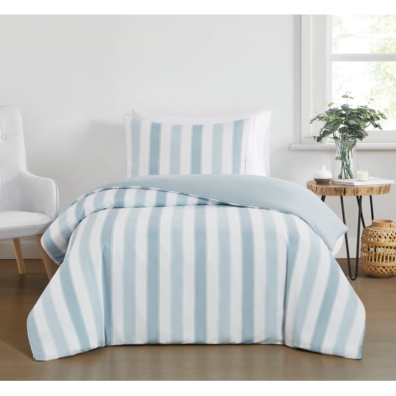 Truly Soft Aiden Stripe 100% Microfiber Polyester 2 Piece Twin Comforter Set in Blue, All Season, Adult Size, OEKO-TEX Certified