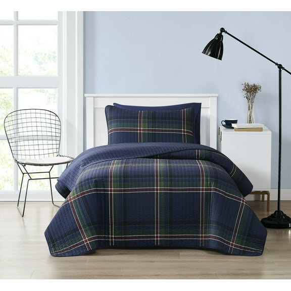 Truly Soft Bronson Plaid 100% Microfiber Polyester  2 Piece Twin Quilt Set, All Season, Adult Size, OEKO-TEX Certified