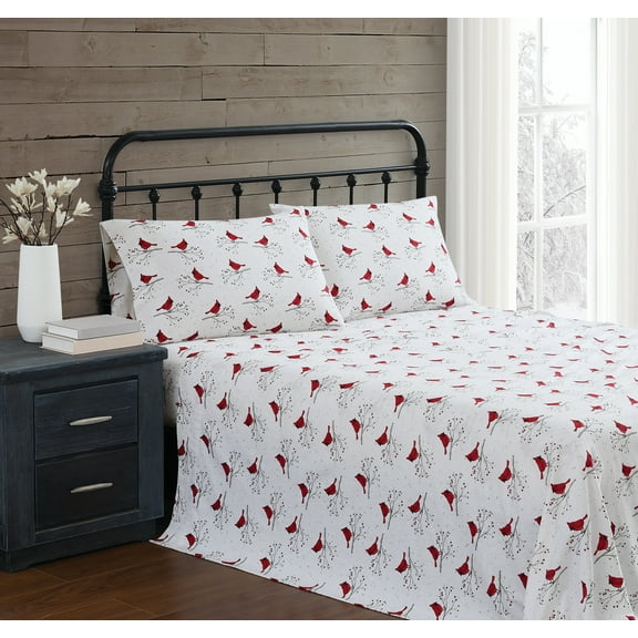 Truly Soft Cardinals Flannel 4-Piece King Sheet Set in Multiple, Cotton , Adult, All Season, OEKO-TEX Certified