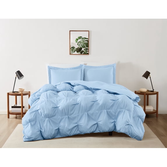Truly Soft Cloud Puffer Boxed Pleat 100% Microfiber Polyester Sky Blue 3-Piece King Comforter Set, Solid Casual themed, Adult Bedding, OEKO-TEX Certified