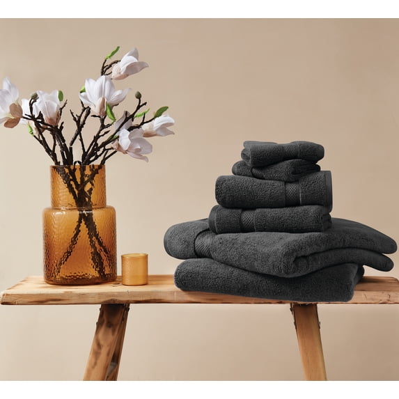 TRULY SOFT Cloud Solid Black 6 Piece Towel Set, Solid Color, Oeko-TEX Certified