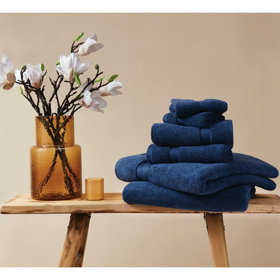 TRULY SOFT Cloud Solid Navy 6 Piece Towel Set, Solid Color, Oeko-TEX Certified