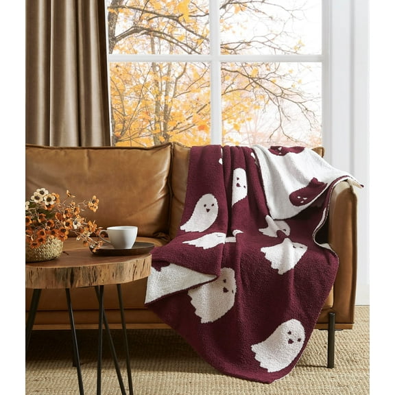 Truly Soft Cozy Ghost Feather Yarn Knit Reversible 50x70 Throw Blanket, OEKO-TEX Certified