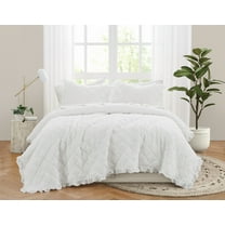 Truly Soft Crinkle Ruffle 100% Microfiber Polyester 3 Piece King Quilt Set in White, All Season, Adult Size, OEKO-TEX Certified