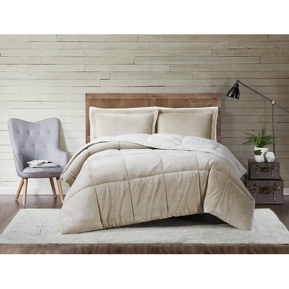 Truly Soft Cuddle Warmth Comforter Sets Tan Polyester 3-Piece King Comforter Set, solid color themed, for Men and Women, OEKO-TEX Certified Confidence