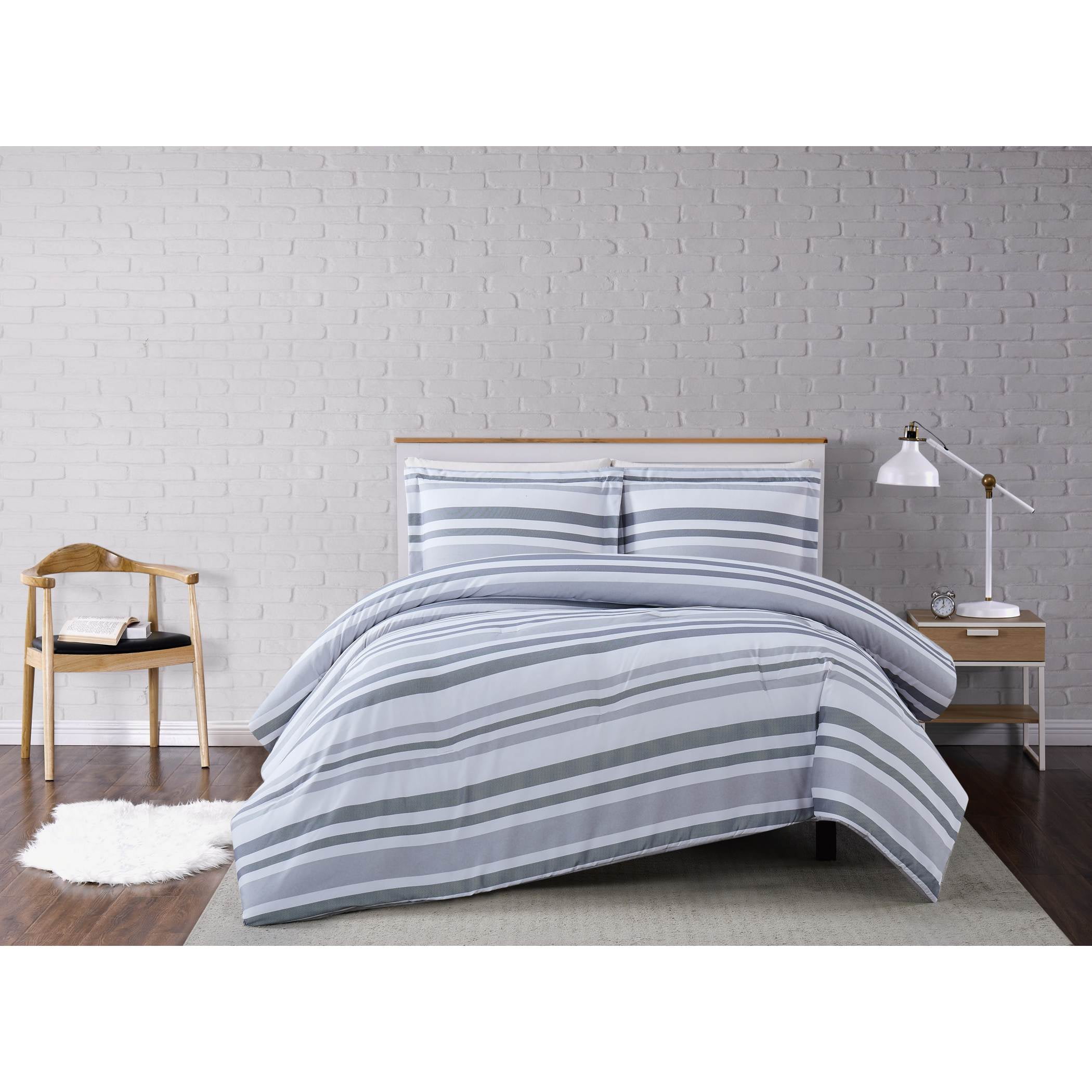 Curtis Stripe Gray Twin XL Microfiber Comforter Set