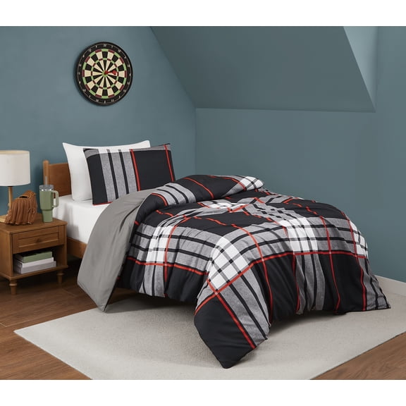 Truly Soft Danbury Plaid Microfiber 100% Microfiber Polyester  2 Piece Twin Comforter Set in Black Multi, All Season, Adult Size, OEKO-TEX Certified