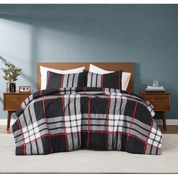 Truly Soft Danbury Plaid Microfiber 100% Microfiber Polyester 3 Piece King Comforter Set in Black Multi, All Season, Adult Size, OEKO-TEX Certified