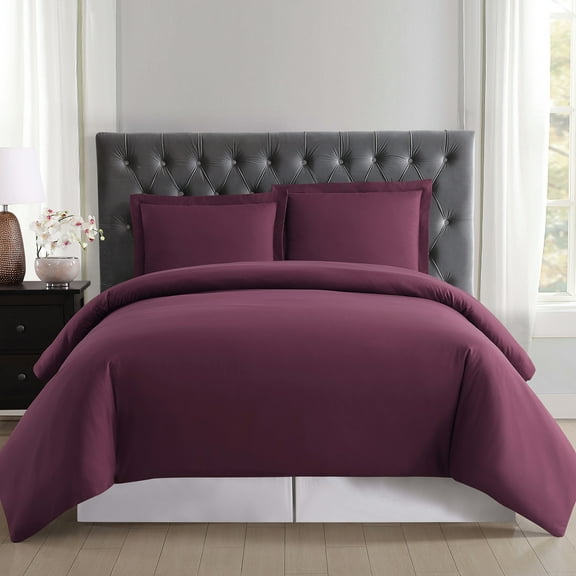 Truly Soft Everyday 100% Microfiber Polyester Burgundy 3-Piece Twin/TXL Comforter Set with Removeable Cover, Solid Casual themed, Adult Bedding, OEKO-TEX Certified