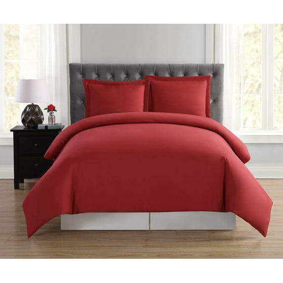 Truly Soft Everyday 100% Microfiber Polyester Red 3-Piece Twin/TXL Comforter Set with Removeable Cover, Solid Casual themed, Adult Bedding, OEKO-TEX Certified