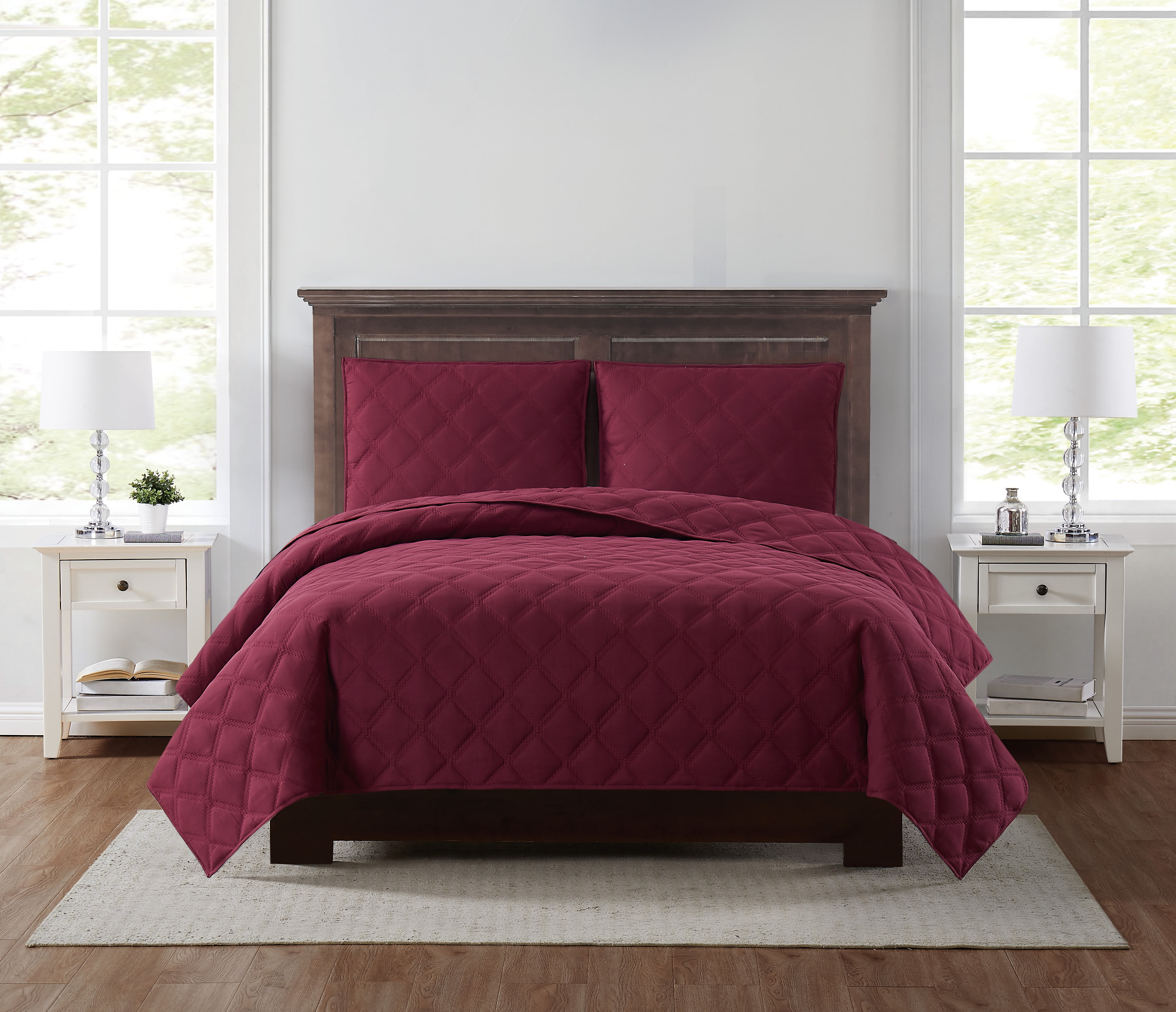 Truly Soft Everyday 3D Puff Quilted Burgundy King 3 Piece Quilt Set