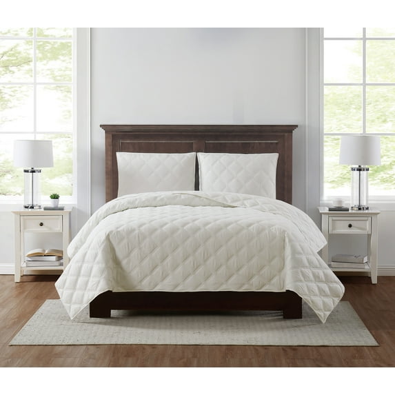 Truly Soft Everyday 3D Puff Quilted Ivory Twin XL 2 Piece Quilt Set