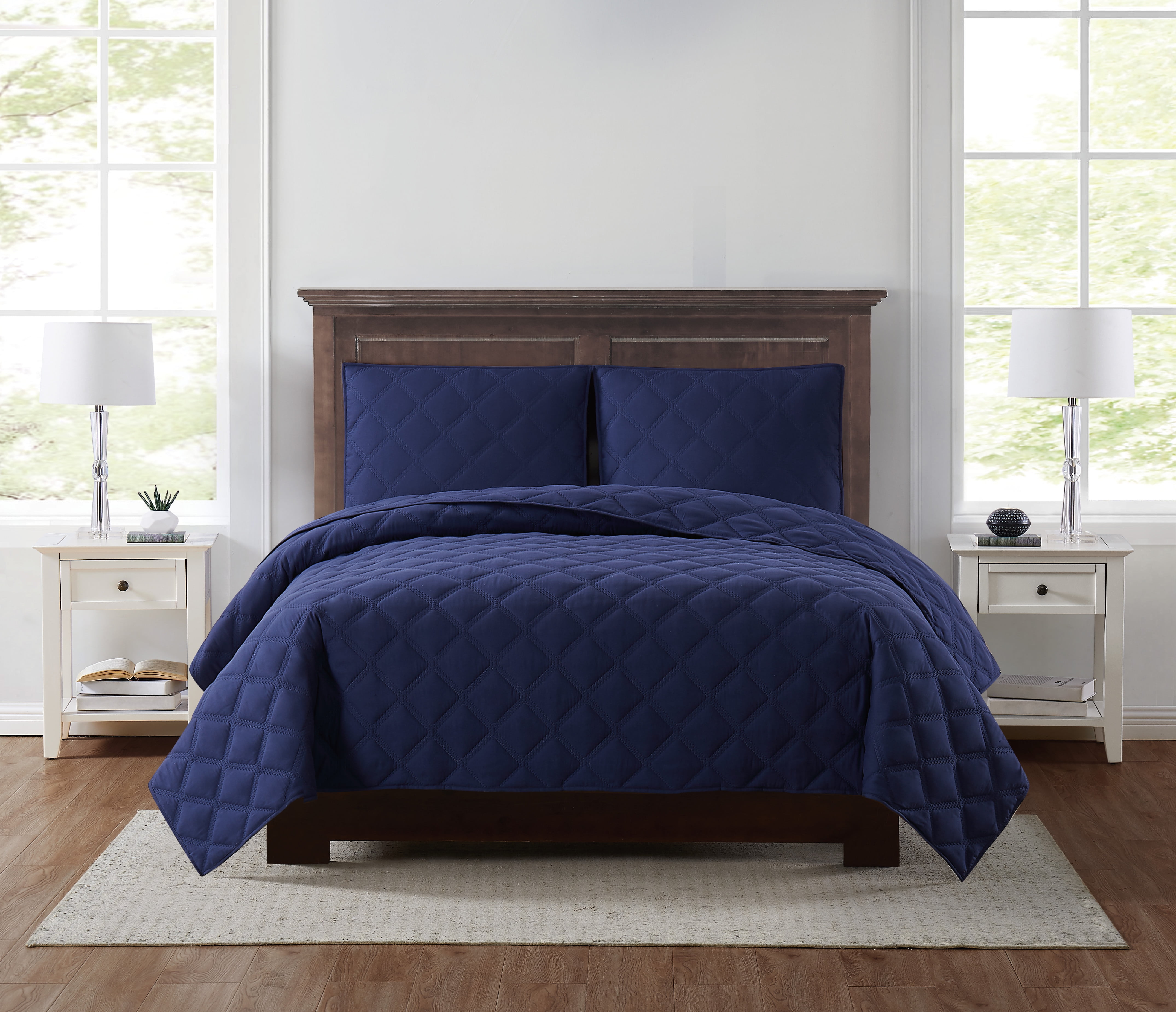 Truly Soft Everyday 3D Puff Quilted Navy Full/Queen 3 Piece Quilt Set
