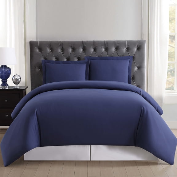 Truly Soft Everyday 100% Microfiber Polyester Navy Blue 4-Piece King Comforter Set with Removeable Cover, Solid Casual themed, Adult Bedding, OEKO-TEX Certified