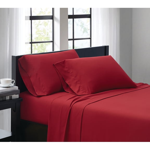 Truly Soft Everyday Sheet Set Red Polyester 4-Piece Queen Sheet Set, solid color themed, Adult Bedding, OEKO-TEX Certified