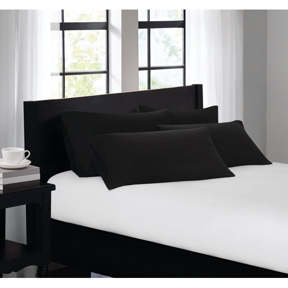 Truly Soft Everyday Black 4 Pack Standard Pillowcase, Solid Color Themed, Adult Bedding, Oeko-TEX Certified