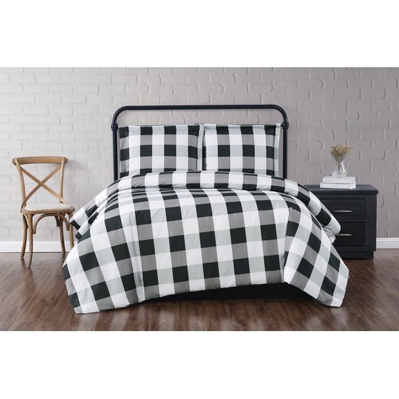 Truly Soft Everyday Buffalo Plaid Black Polyester 3-Piece Full/Queen Comforter Set, plaid themed, for Men and Women, OEKO-TEX Certified Confidence
