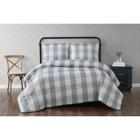 Truly Soft Everyday Buffalo Plaid Gray Polyester 2-Piece Twin XL Comforter Set, plaid themed, for Men and Women, OEKO-TEX Certified Confidence
