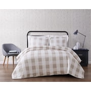 Truly Soft Everyday Buffalo Plaid 100% Microfiber Polyester 2 Piece Twin XL Quilt Set in Khaki, All Season, Adult Size, OEKO-TEX Certified
