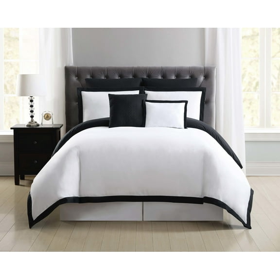 Truly Soft Everyday Hotel 7-Piece King Duvet Set in White and Black, Polyester , Adult, All Season, OEKO-TEX Certified