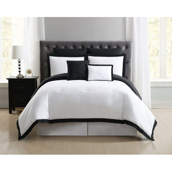 Truly Soft Everyday Hotel Comforter Sets White and Black Polyester 7-Piece Full/Queen Comforter Set, hotel themed, for Men and Women, OEKO-TEX Certified Confidence