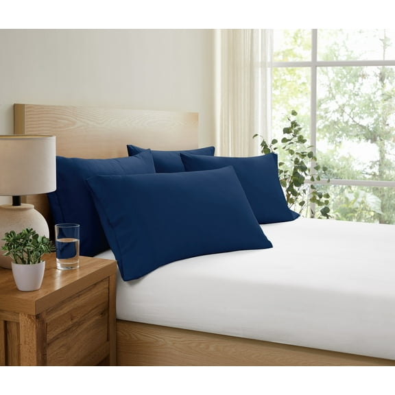 Truly Soft Everyday Solid Microfiber 100% Microfiber Polyester  4 Piece King Pillowcases in Dark Blue, All Season, Adult Size, OEKO-TEX Certified