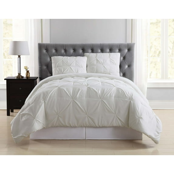 TRULY SOFT Pleated Ivory Twin XL Comforter Set with Removeable Cover, Solid Color Themed, Oeko-TEX Certified Confidence