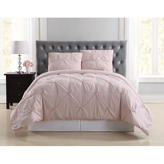 Truly Soft Everyday Removeable Pleated Cover 100% Microfiber Polyester 4 Piece Full/Queen Comforter Set in Blush, All Season, Adult Size, OEKO-TEX Certified
