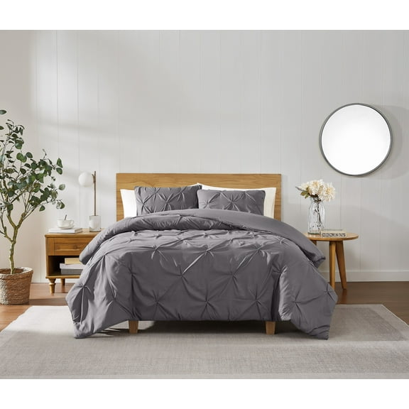 Truly Soft Pleated Texture 100% Microfiber Polyester Dark Grey 2-Piece Twin XL Comforter Set, Solid Casual themed, Adult Bedding, OEKO-TEX Certified