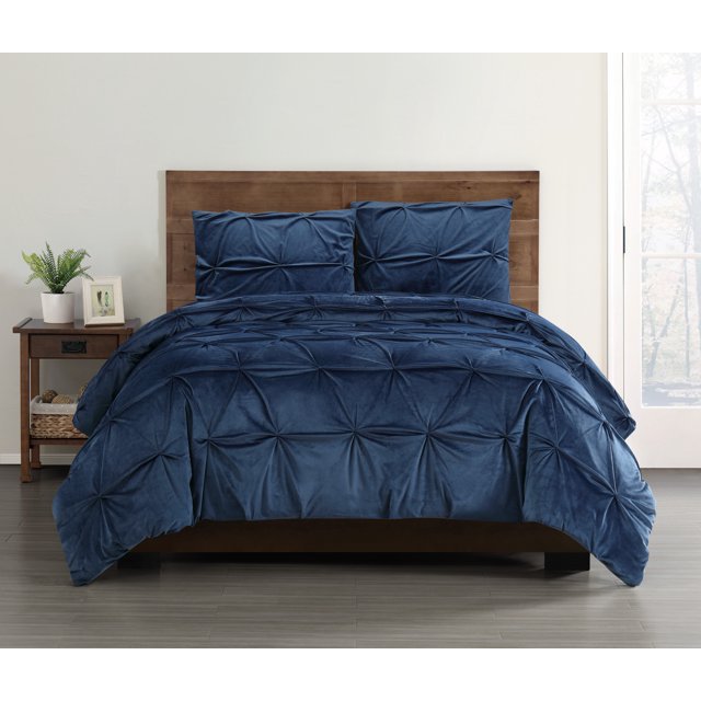 Truly Soft Everyday Pleated Velvet Comforter Sets Navy Full / Queen