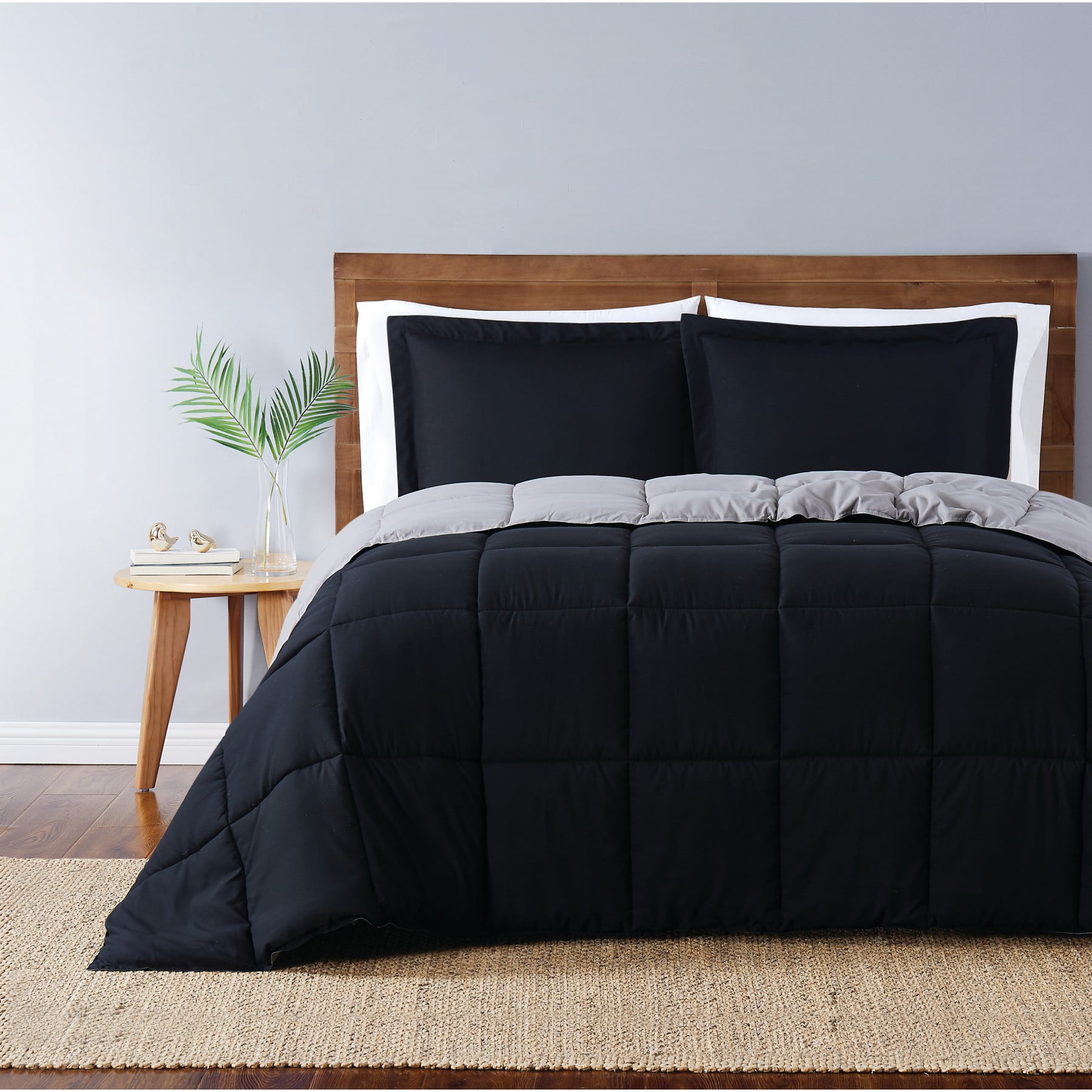 Full Black and Grey Reversible Microfiber Comforter Set