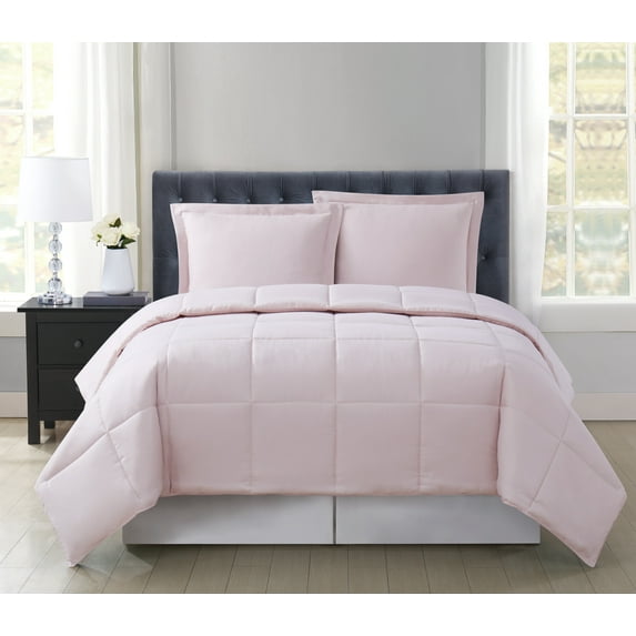 Truly Soft Everyday Reversible 100% Microfiber Polyester Blush 3-Piece Full/Queen Comforter Set, Solid Casual themed, Adult Bedding, OEKO-TEX Certified