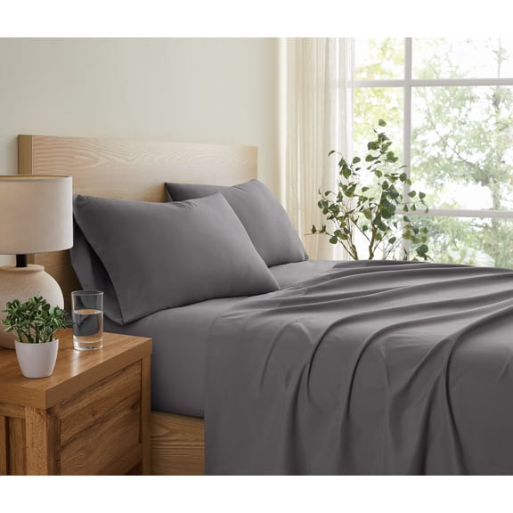 Truly Soft Everyday Solid Microfiber 100% Microfiber Polyester Deep Pocket Dark Grey 4-Piece Full, All Season, Adult Size, OEKO-TEX Certified