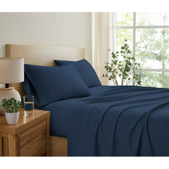 Truly Soft Everyday Solid Microfiber 100% Microfiber Polyester Deep Pocket 4 Piece Full Sheet Set in Dark Blue, All Season, Adult Size, OEKO-TEX Certified