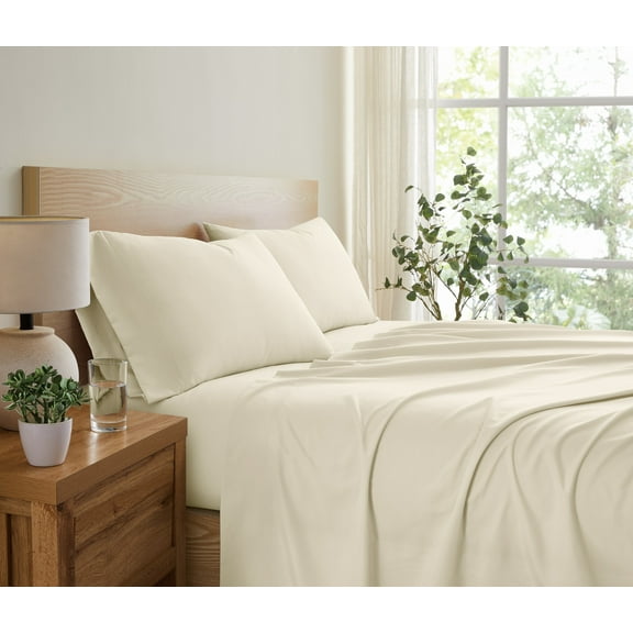 Truly Soft Everyday Solid Microfiber 100% Microfiber Polyester Deep Pocket Vanilla 4-Piece Queen, All Season, Adult Size, OEKO-TEX Certified